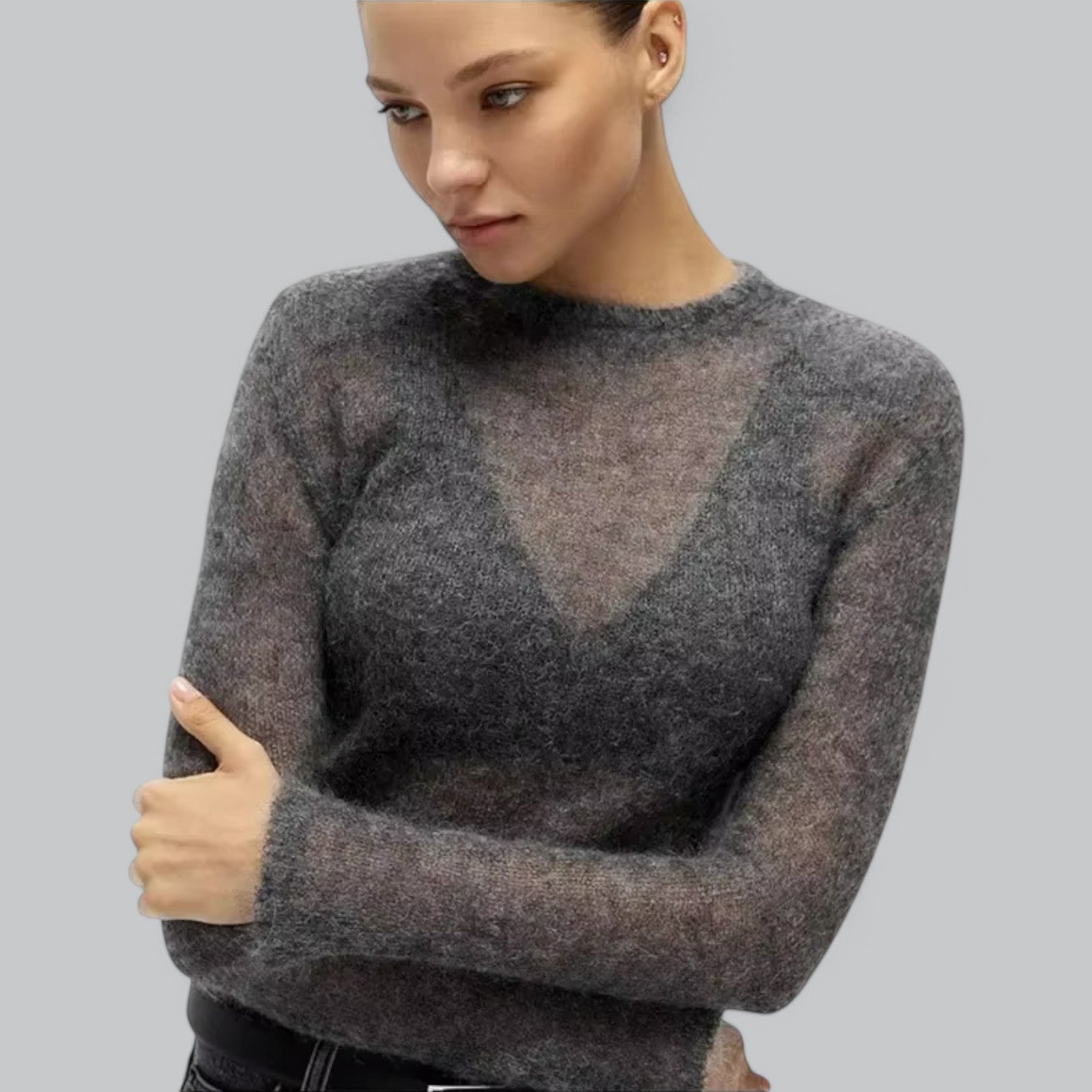 Valenti | Mesh Thin Knitted Pullover - Soft Round Neck Jumper
