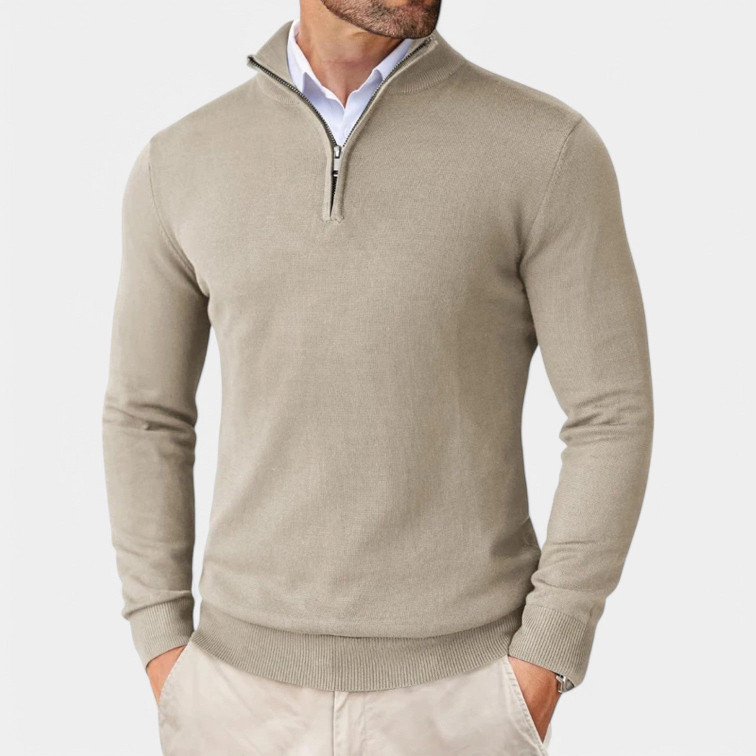 Valenti | Slim Fit Quarter Zip Sweater - Mock Neck Knitted Pullover