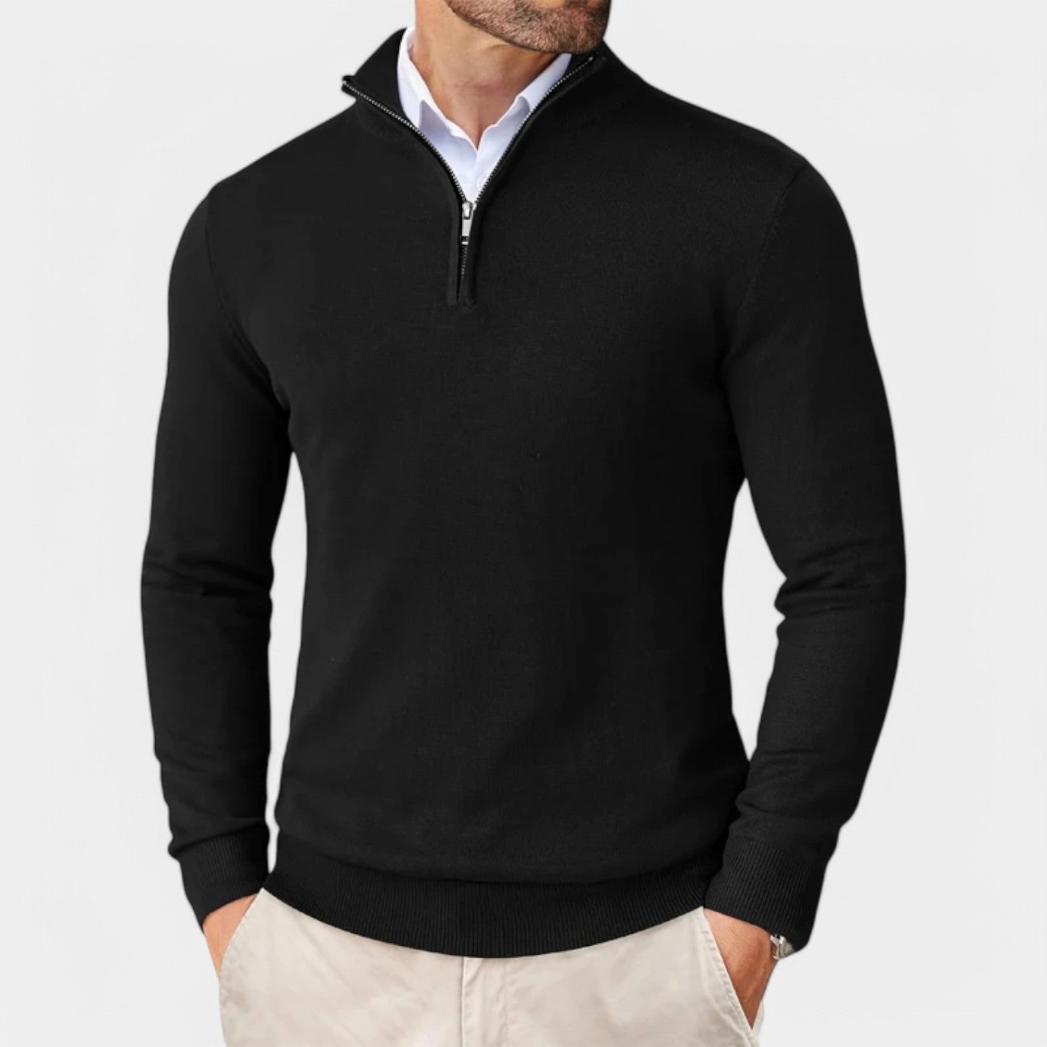 Valenti | Slim Fit Quarter Zip Sweater - Mock Neck Knitted Pullover