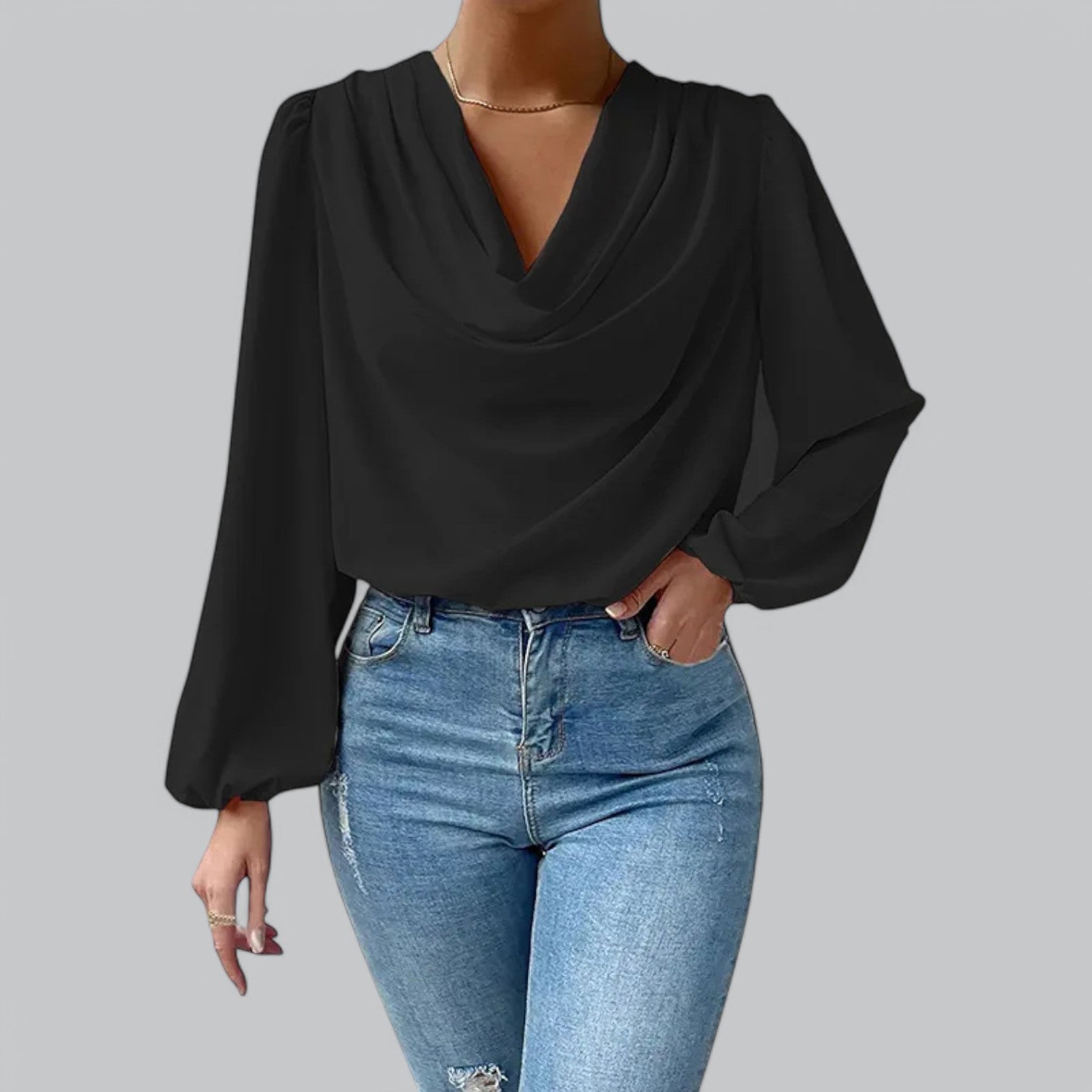 Valenti | Plunge Chiffon Blouse - Classy Loose V-Neck Shirt