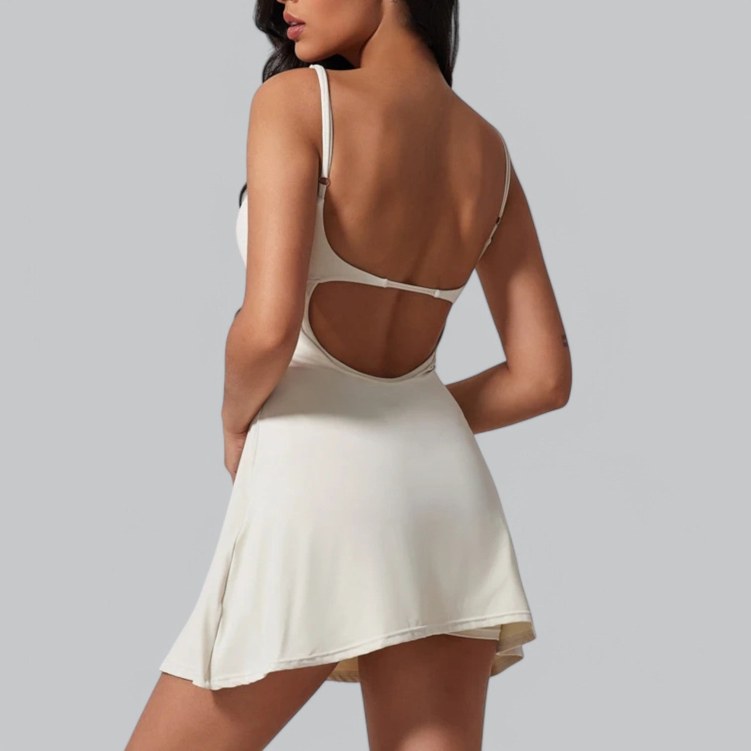 Valenti | Backless Yoga Mini Dress - Sport Skirt with Under Pants