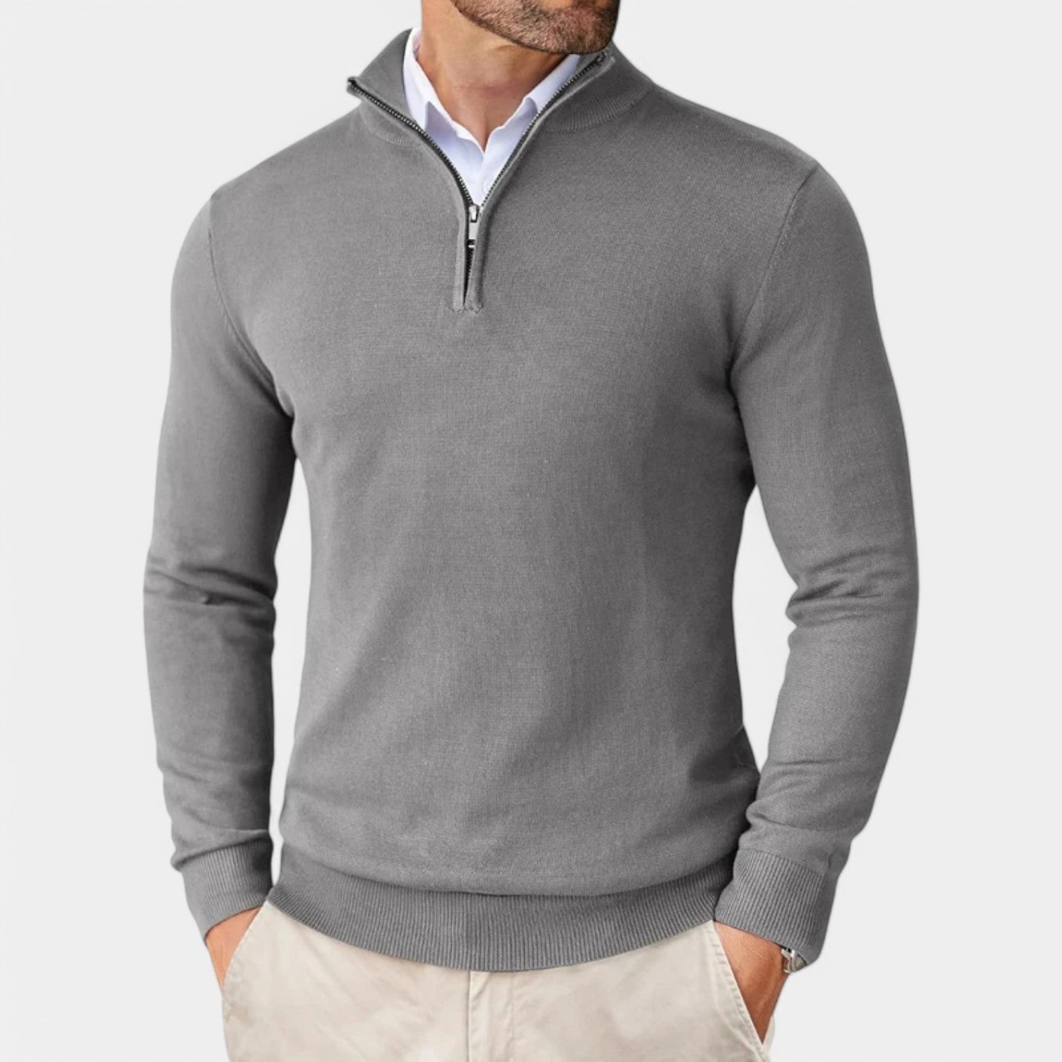 Valenti | Slim Fit Quarter Zip Sweater - Mock Neck Knitted Pullover
