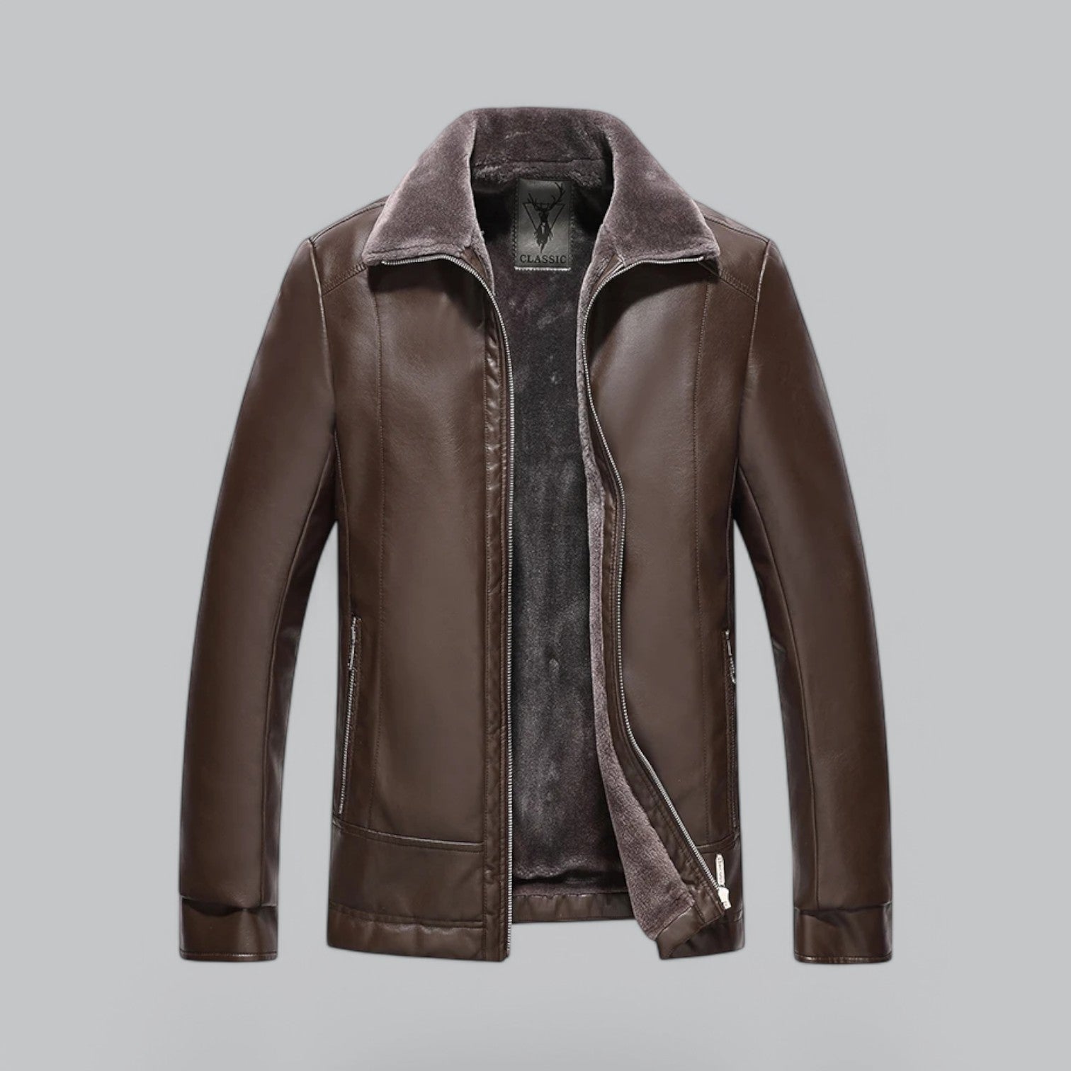 Valenti | Leather Biker Jacket - Fleece Coat with Fur Collar