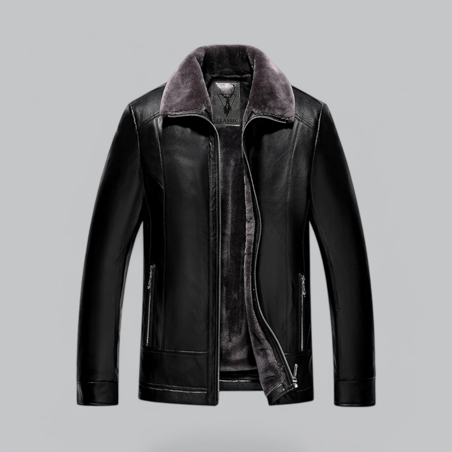 Valenti | Leather Biker Jacket - Fleece Coat with Fur Collar