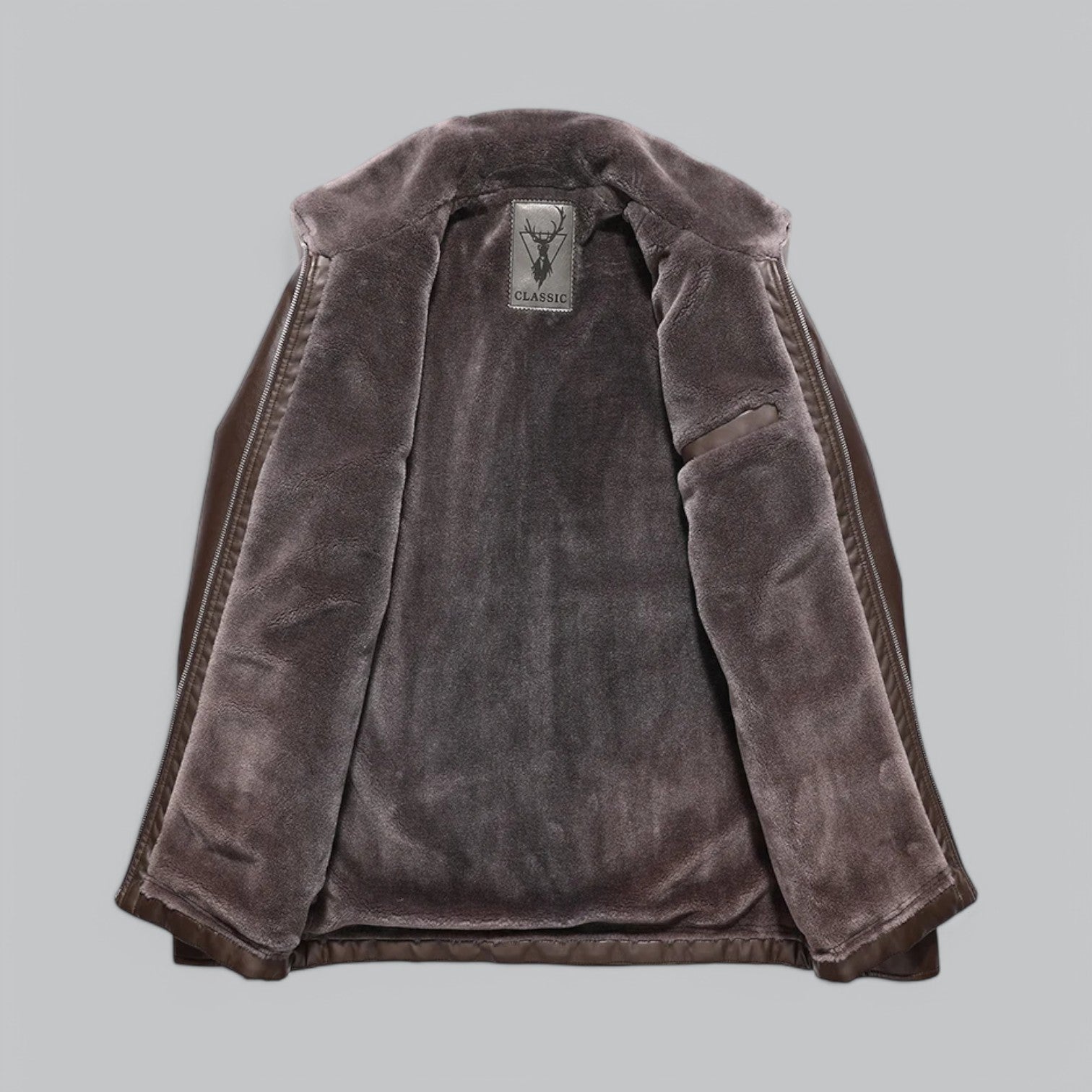 Valenti | Leather Biker Jacket - Fleece Coat with Fur Collar