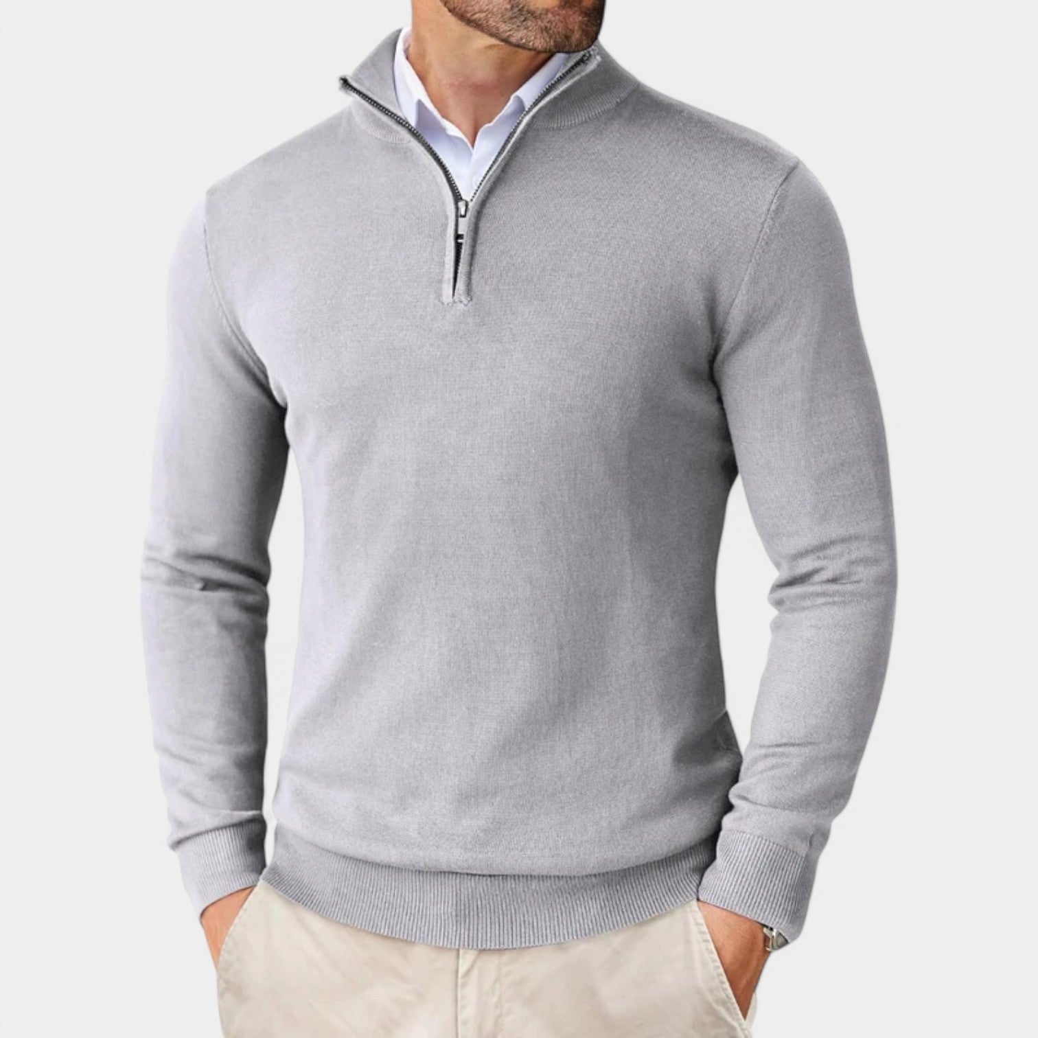 Valenti | Slim Fit Quarter Zip Sweater - Mock Neck Knitted Pullover