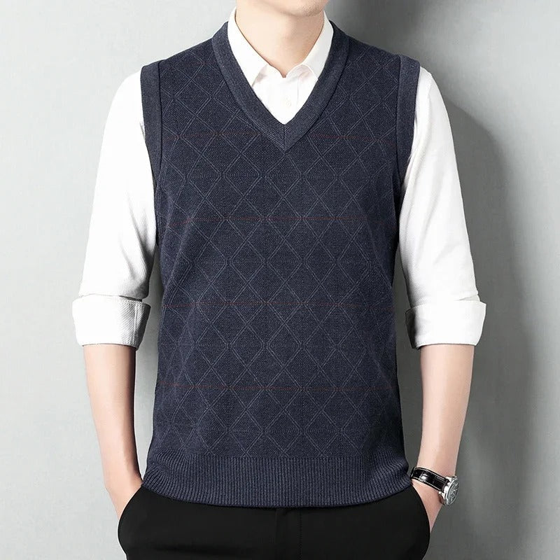 Valenti | Knitted Sleeveless Vest - Old Money Checkered Tank-VALENTI