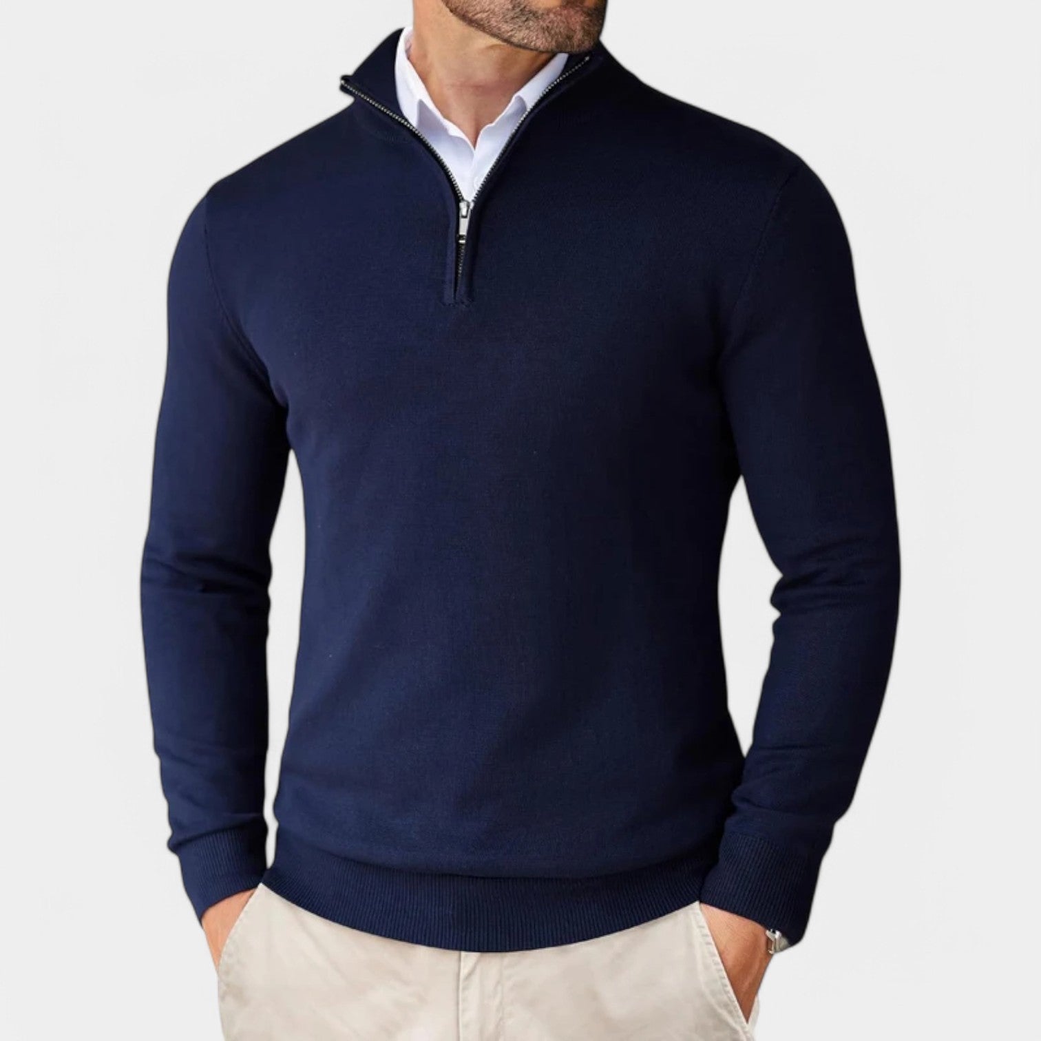 Valenti | Slim Fit Quarter Zip Sweater - Mock Neck Knitted Pullover