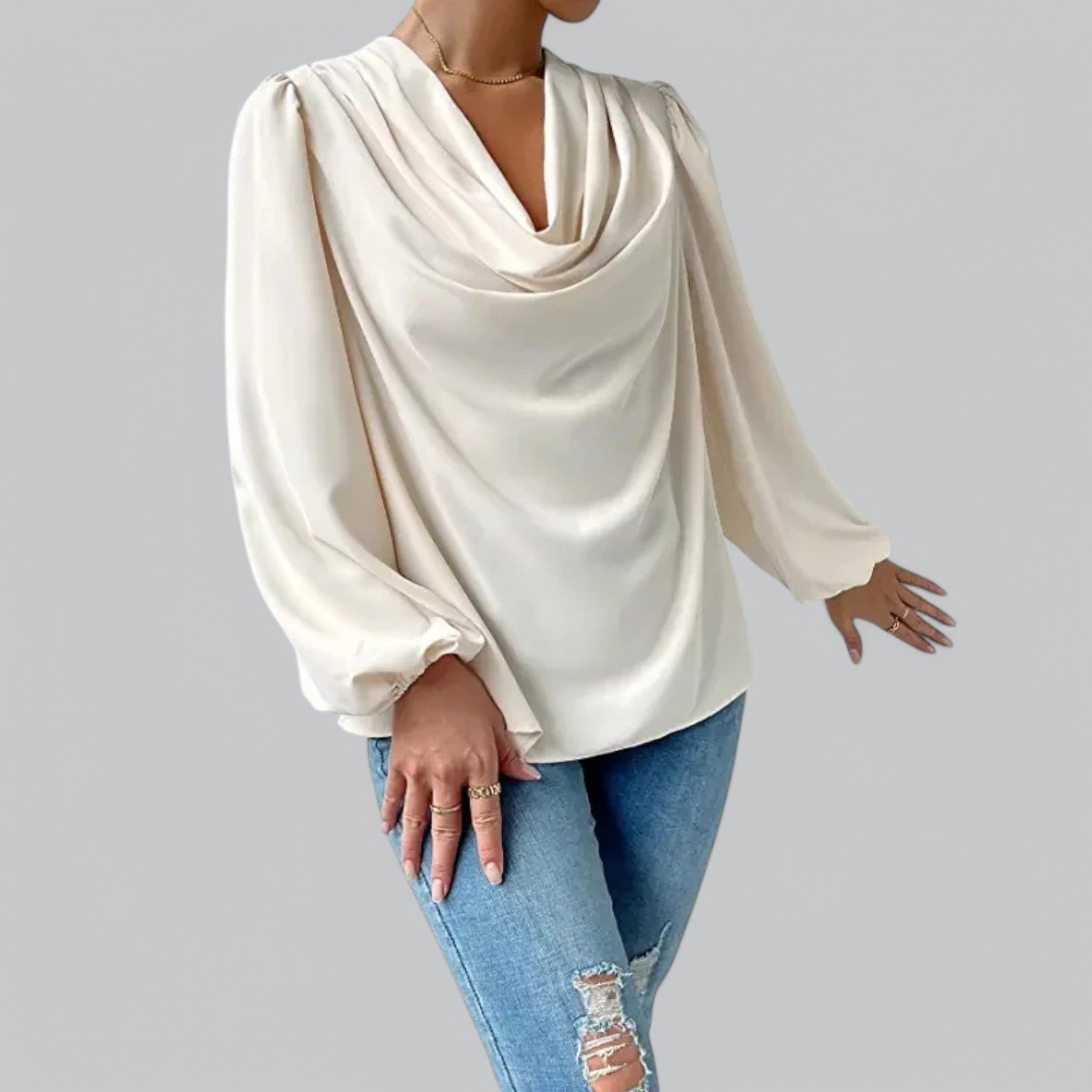Valenti | Plunge Chiffon Blouse - Classy Loose V-Neck Shirt