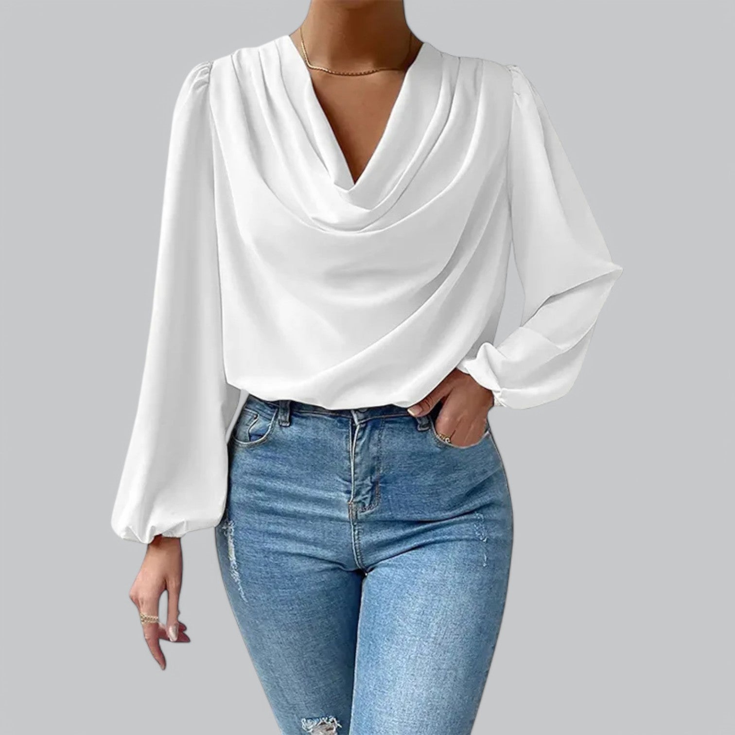 Valenti | Plunge Chiffon Blouse - Classy Loose V-Neck Shirt