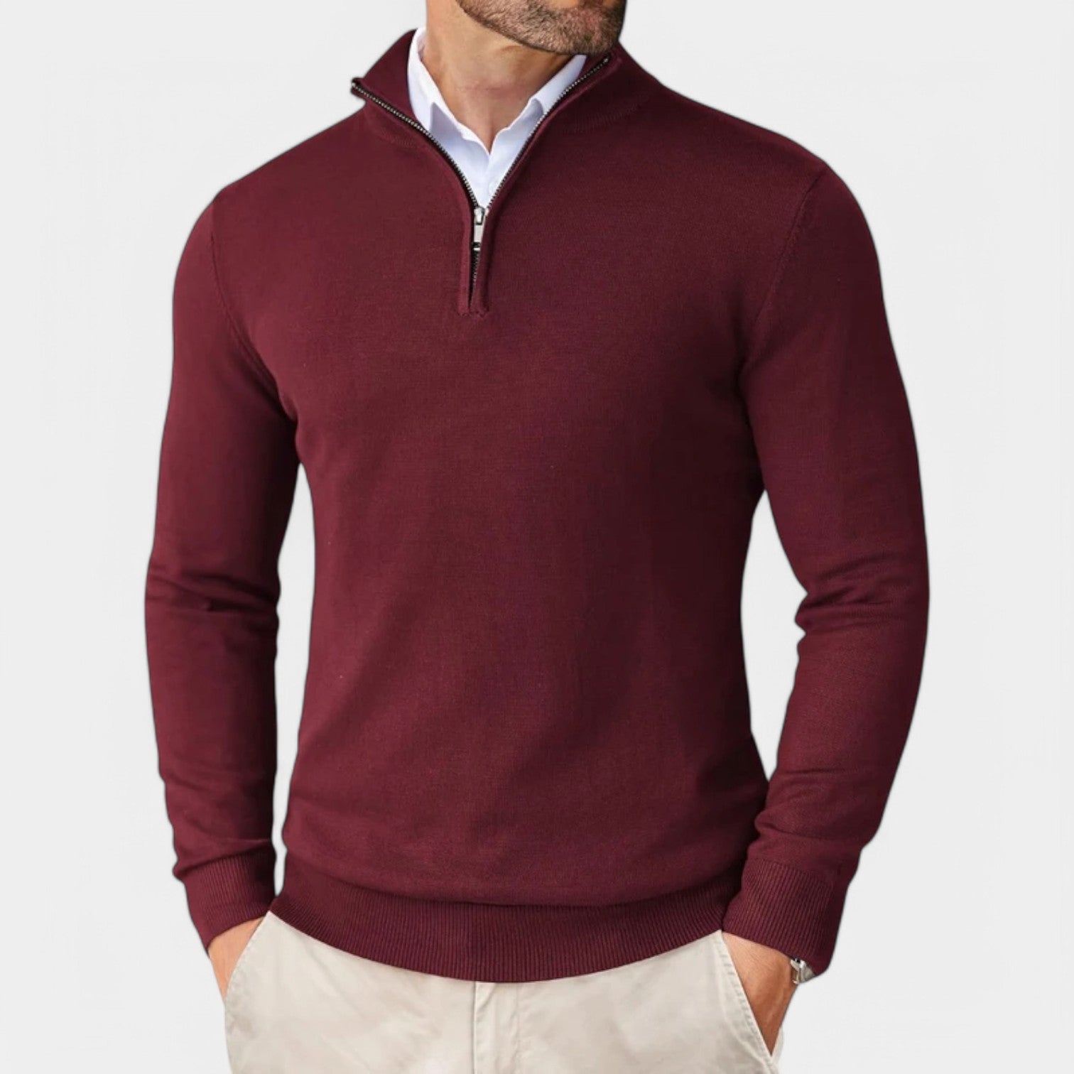 Valenti | Slim Fit Quarter Zip Sweater - Mock Neck Knitted Pullover