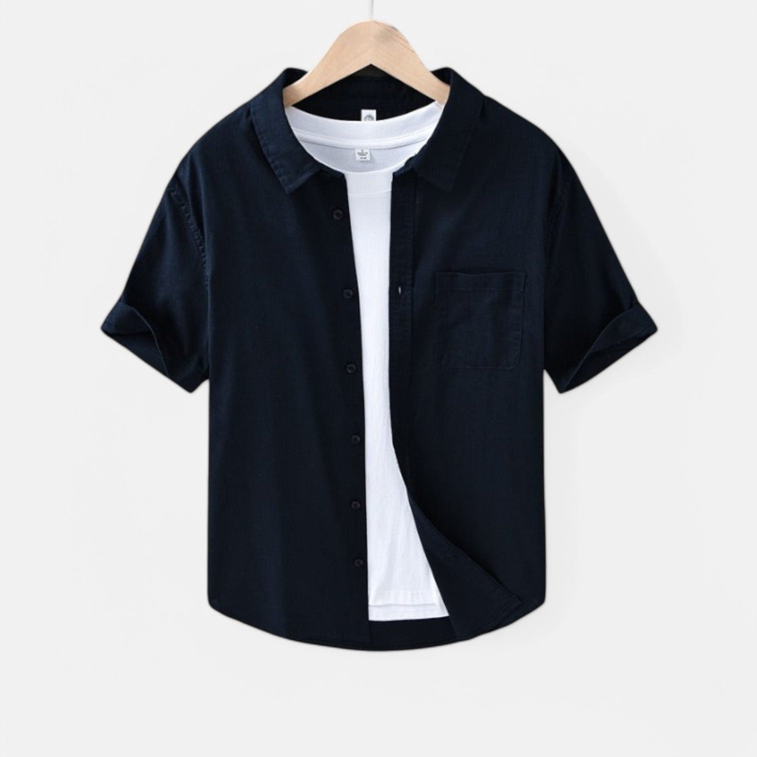 Valenti | Pure Linen Short Sleeve T-Shirt - Button Polo Shirt-VALENTI