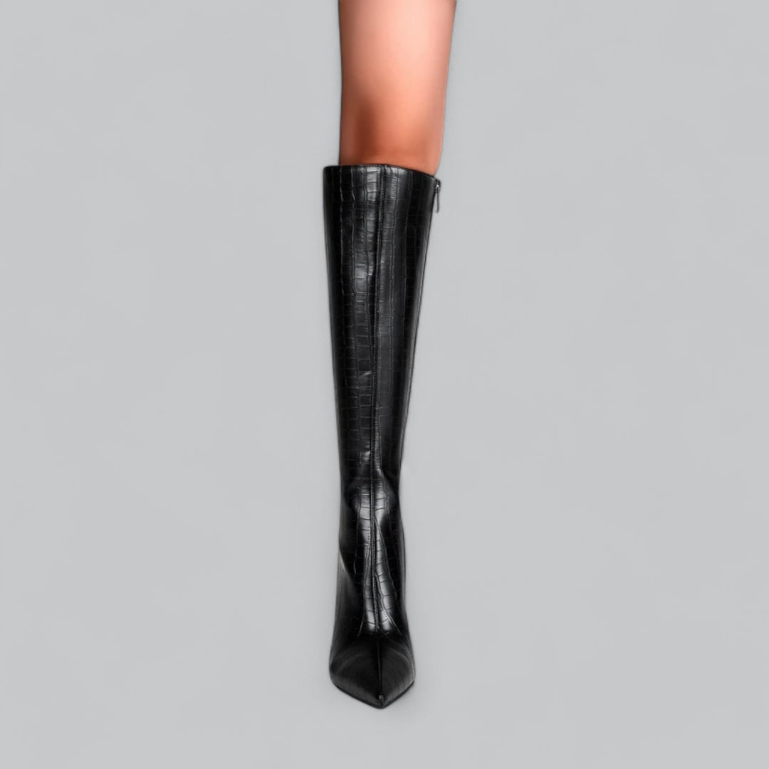 Valenti | Leather Pointed High Heel Long Knee High Boots