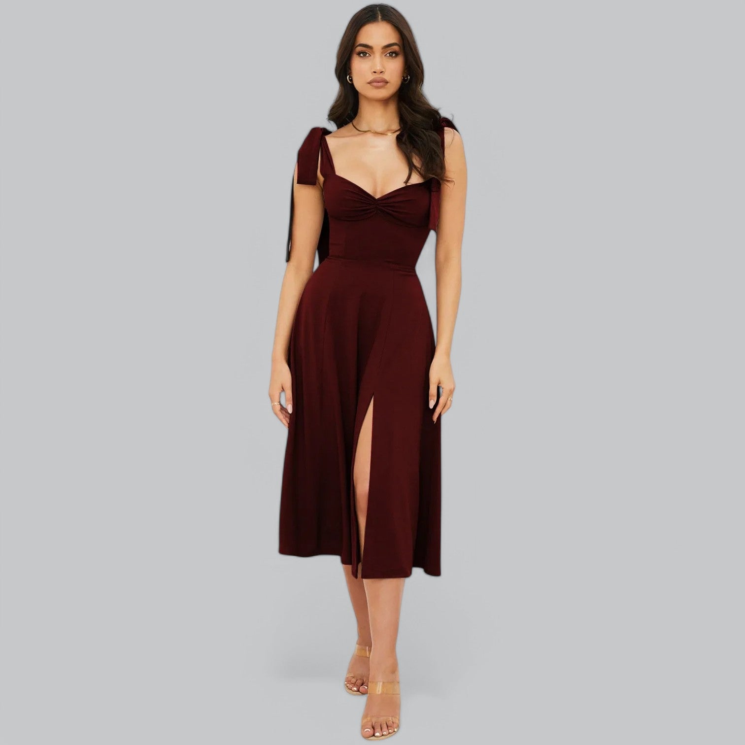Valenti | Classy Ruched Midi Dress - Fancy A-Line Slit