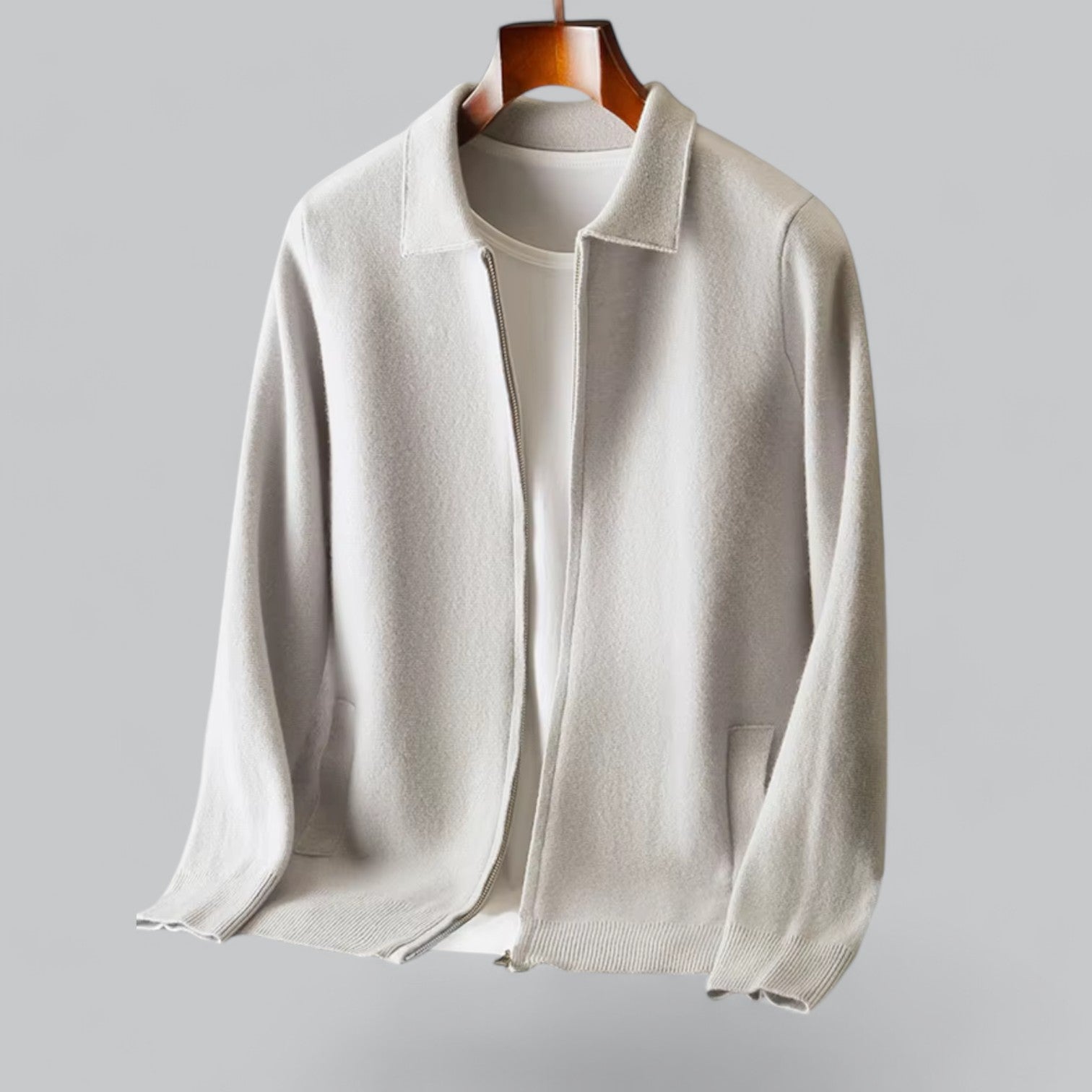 Valenti | Men's Cashmere Zipper Jacket Merino Wool Collar-VALENTI