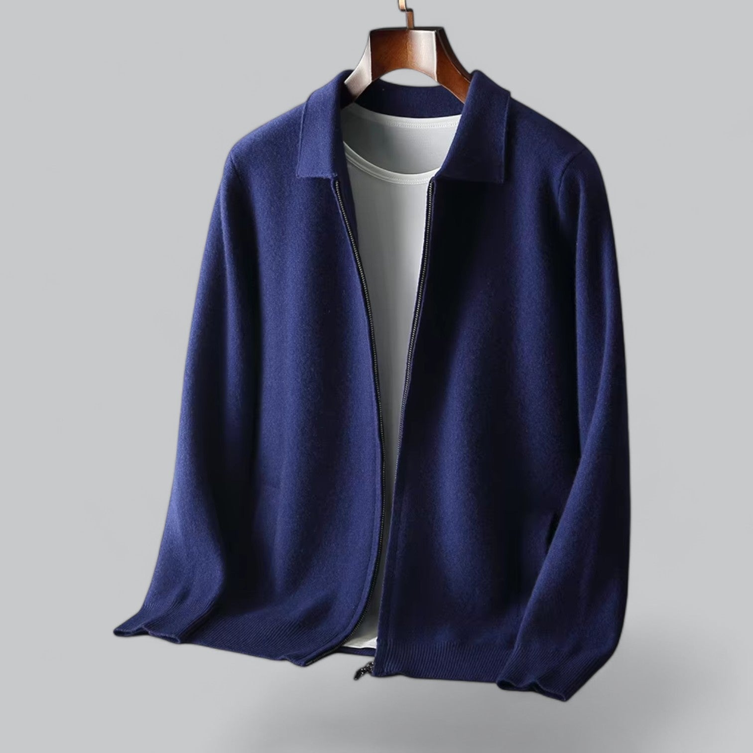 Valenti | Men's Cashmere Zipper Jacket Merino Wool Collar-VALENTI