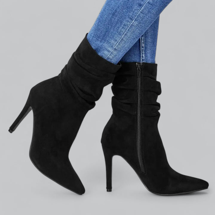 Valenti | Elegant Pointed Ankle Boots High Heels Velvet Suede