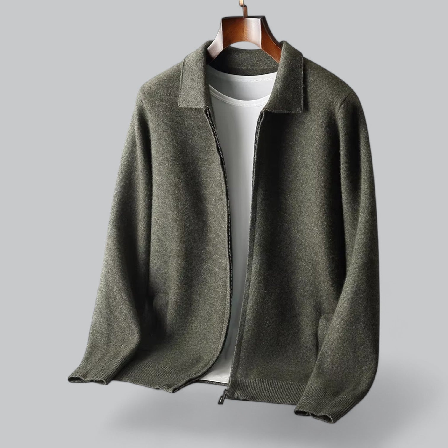 Valenti | Men's Cashmere Zipper Jacket Merino Wool Collar-VALENTI