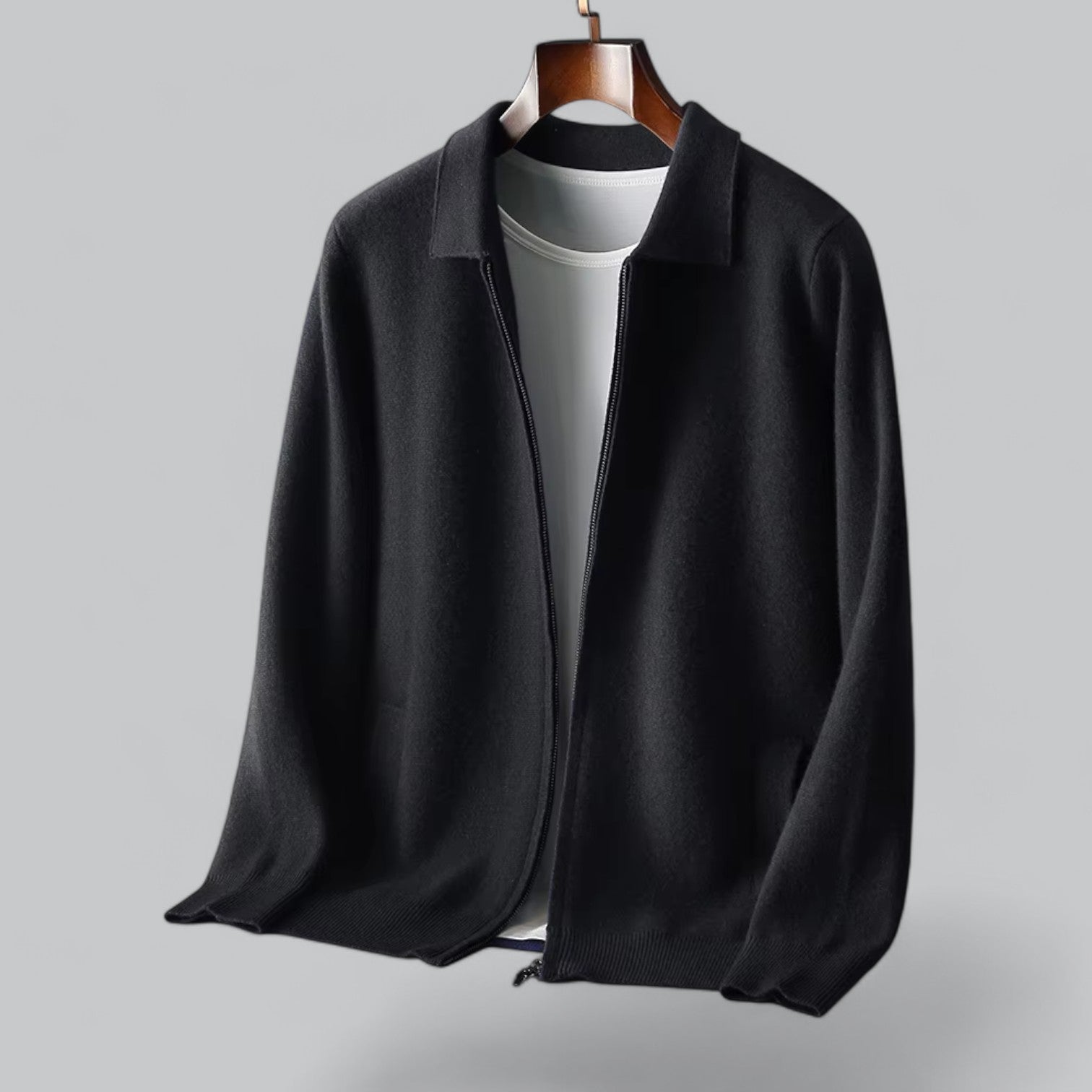 Valenti | Men's Cashmere Zipper Jacket Merino Wool Collar-VALENTI