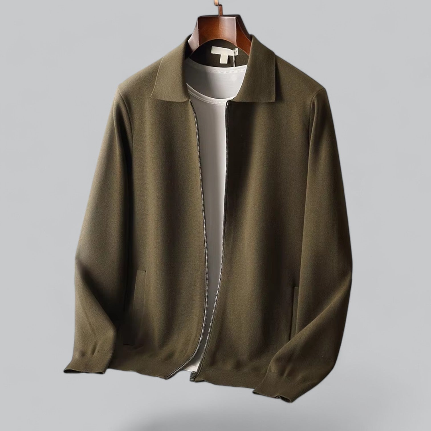 Valenti | Men's Cashmere Zipper Jacket Merino Wool Collar-VALENTI
