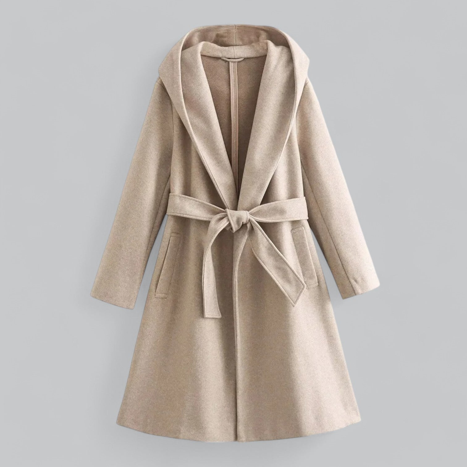 Valenti | Classy Hooded Long Trench Coat with Belt-VALENTI