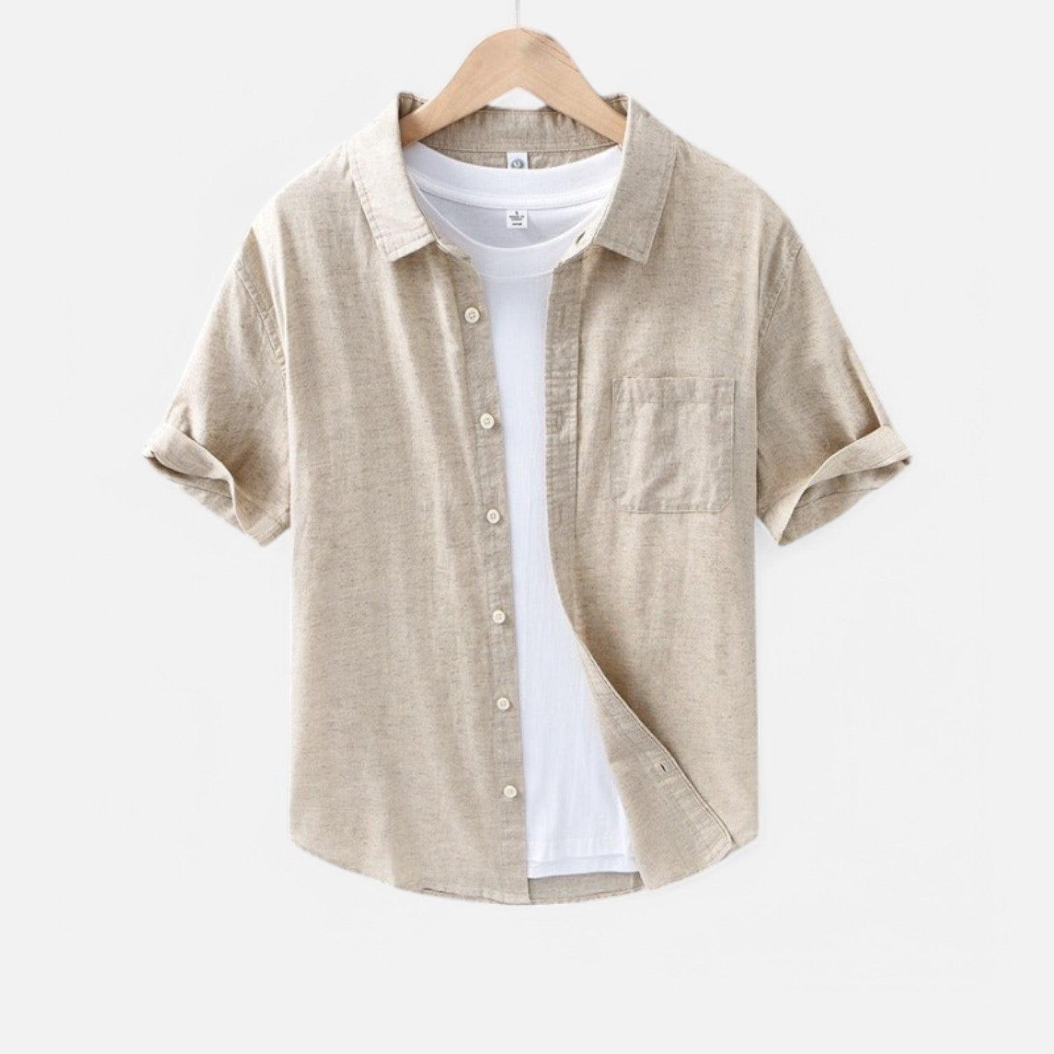 Valenti | Pure Linen Short Sleeve T-Shirt - Button Polo Shirt-VALENTI