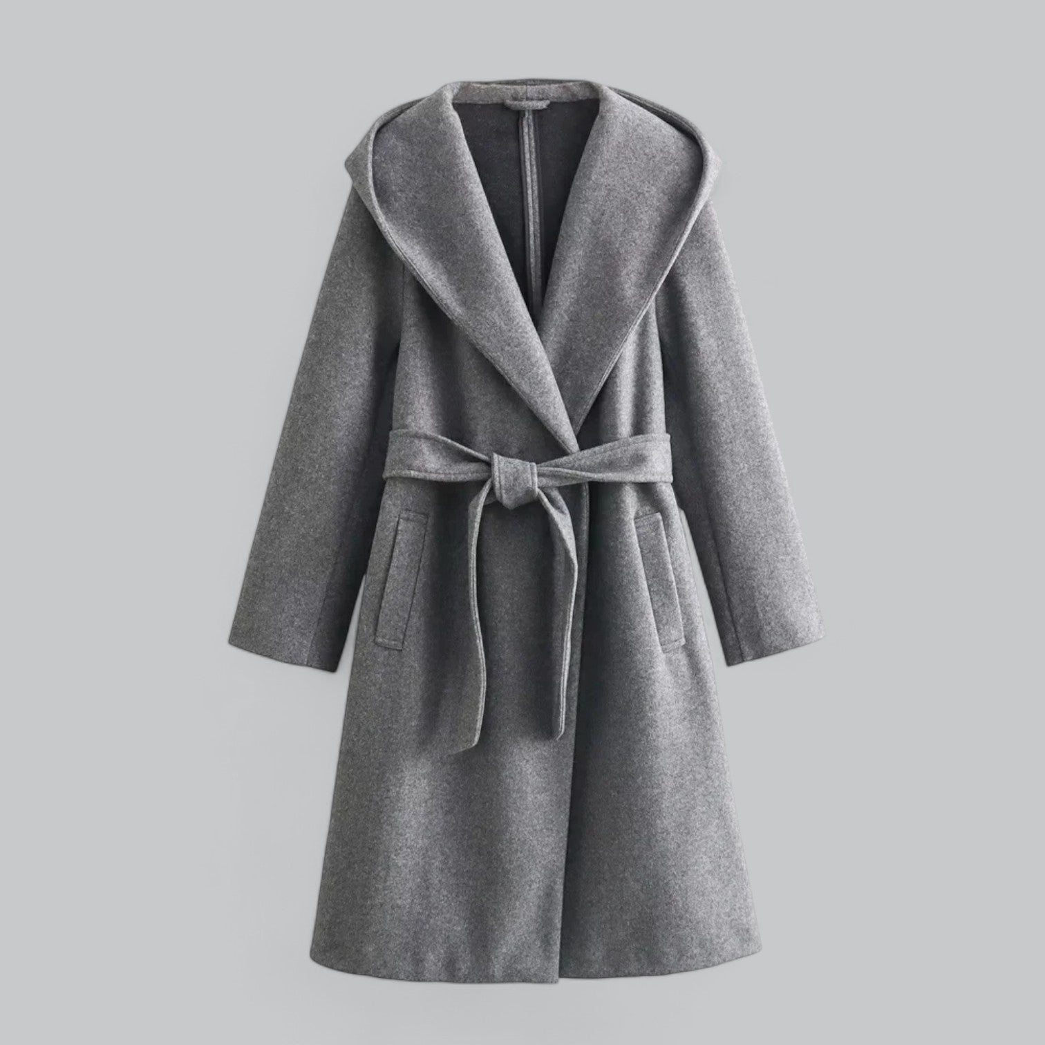 Valenti | Classy Hooded Long Trench Coat with Belt-VALENTI
