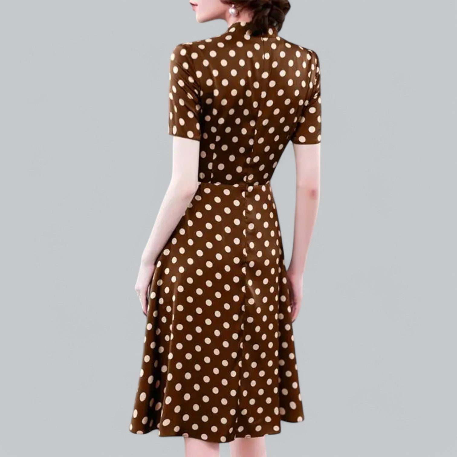 Valenti | Tie Neck Polka Dot Dress - Short Sleeve Midi Dress
