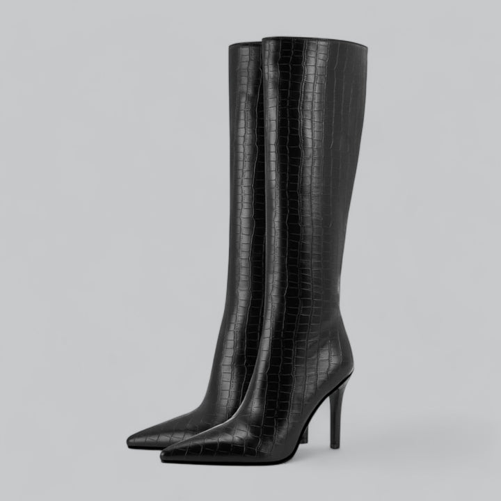 Valenti | Leather Pointed High Heel Long Knee High Boots