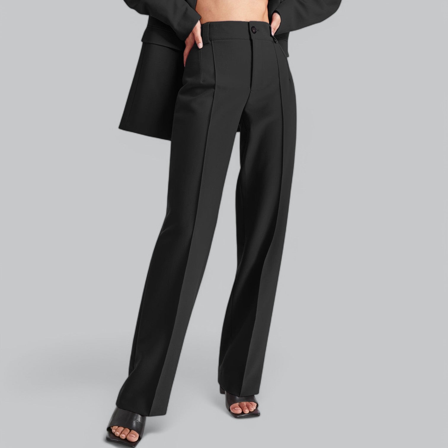 Valenti | High Waisted Pleat Front Solid Colored Straight Leg Trousers