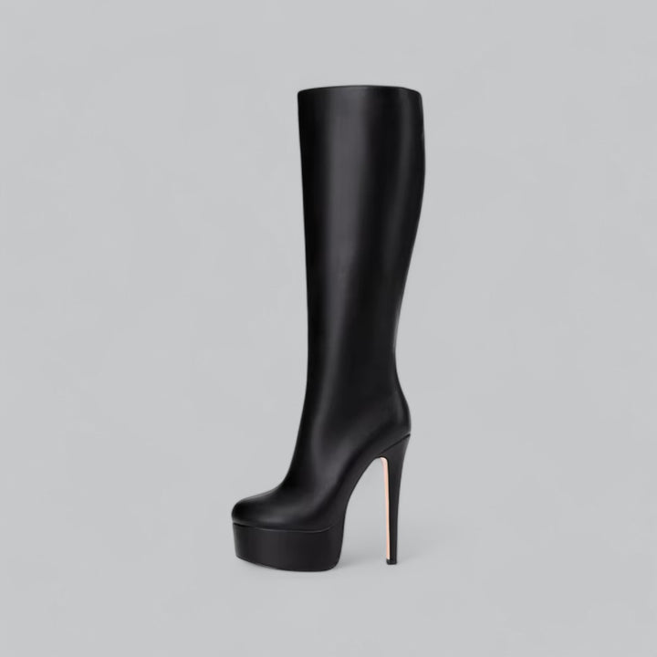 Valenti | New Platform Round Toe High Knee Leather Barrel Boots