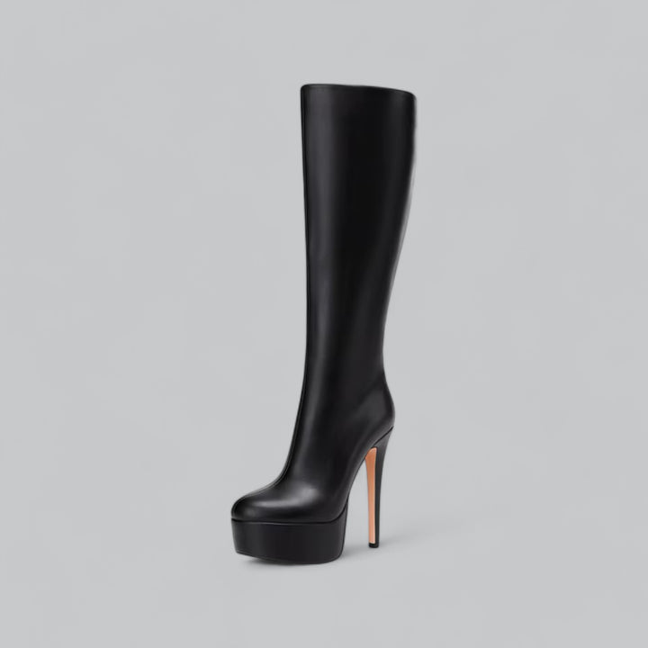 Valenti | New Platform Round Toe High Knee Leather Barrel Boots