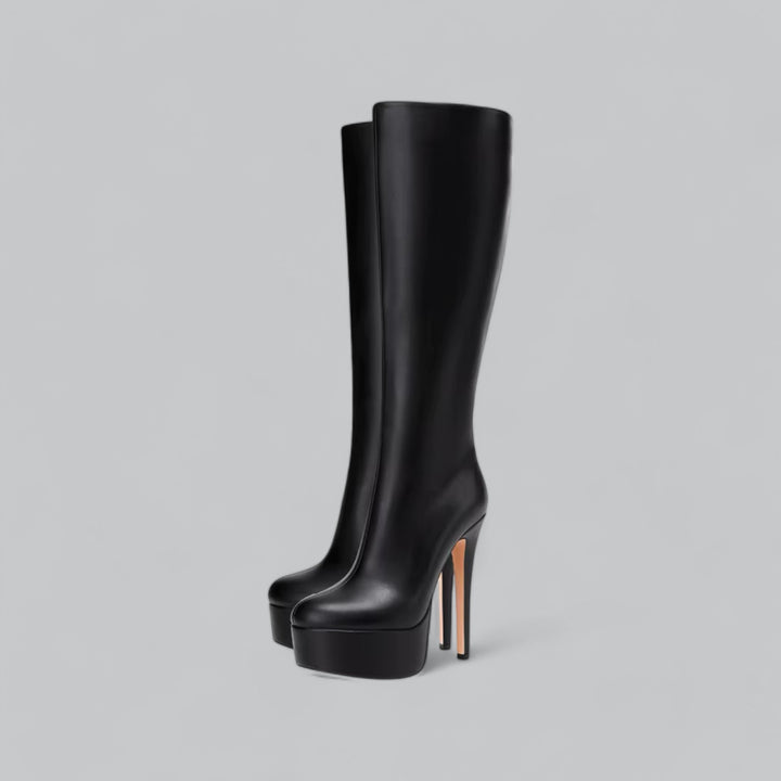 Valenti | New Platform Round Toe High Knee Leather Barrel Boots