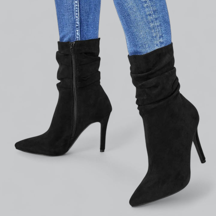 Valenti | Elegant Pointed Ankle Boots High Heels Velvet Suede