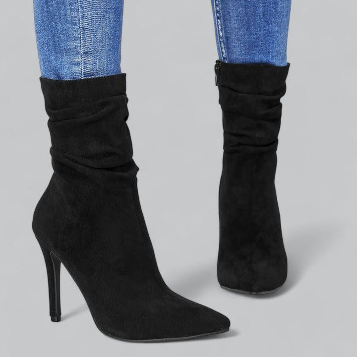 Valenti | Elegant Pointed Ankle Boots High Heels Velvet Suede