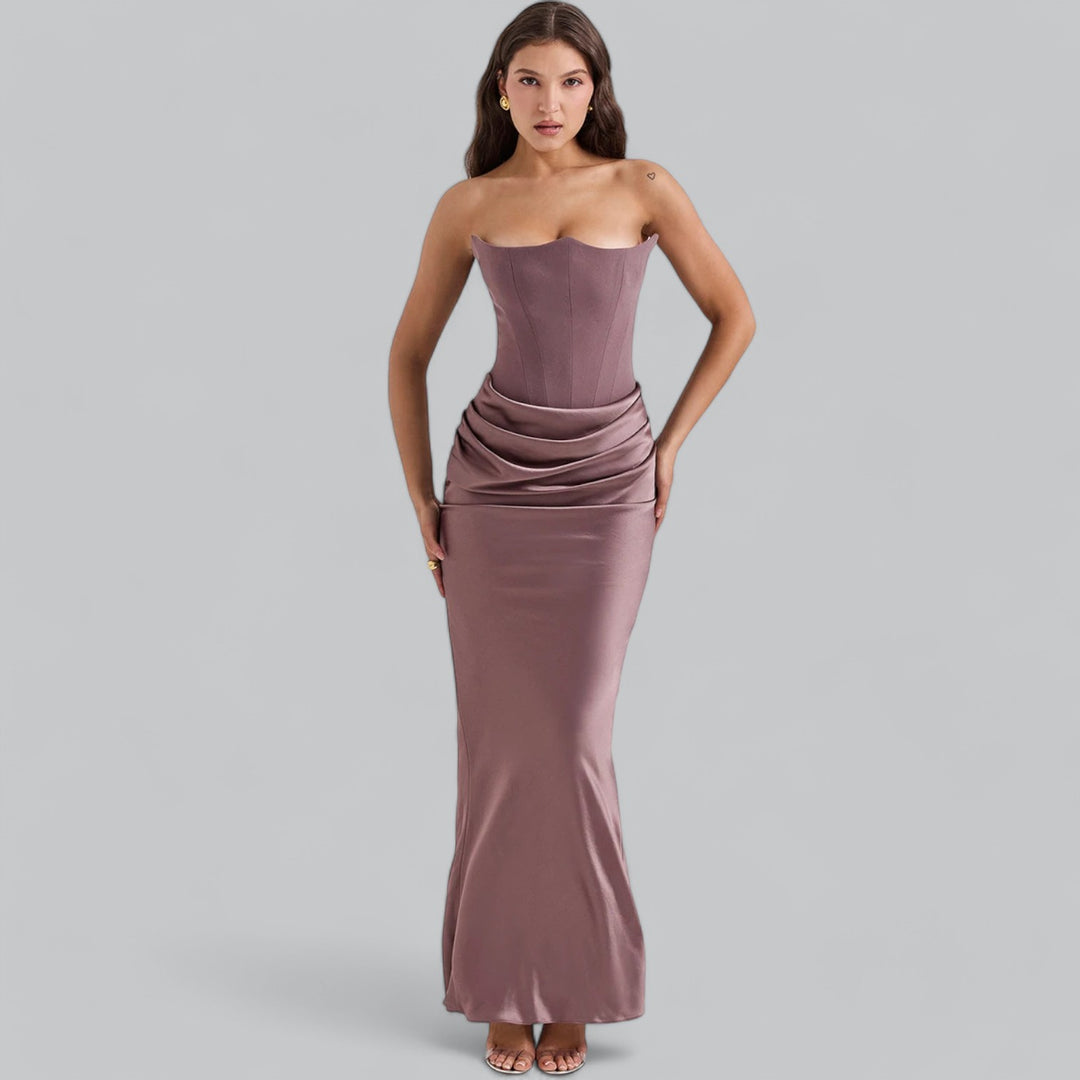 Valenti | Elegant Strapless Corset Velvet Maxi Dress