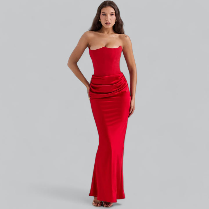 Valenti | Elegant Strapless Corset Velvet Maxi Dress