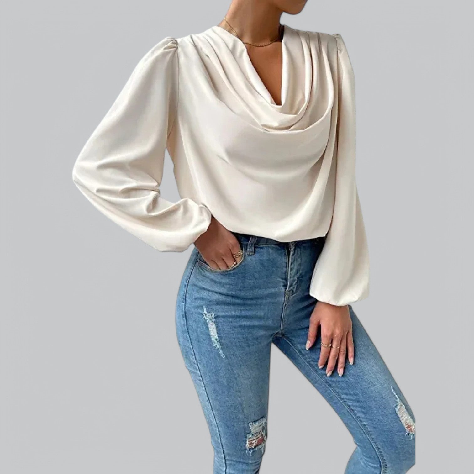 Valenti | Plunge Chiffon Blouse - Classy Loose V-Neck Shirt