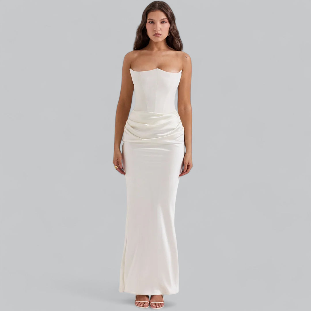 Valenti | Elegant Strapless Corset Velvet Maxi Dress